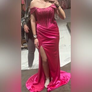 Portia and Scarlett Pink Off-Shoulder Prom Dress